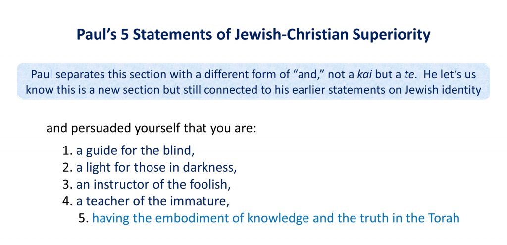 Lesson 5, Pauls 5 Statements of Jewish-Christian Superiority