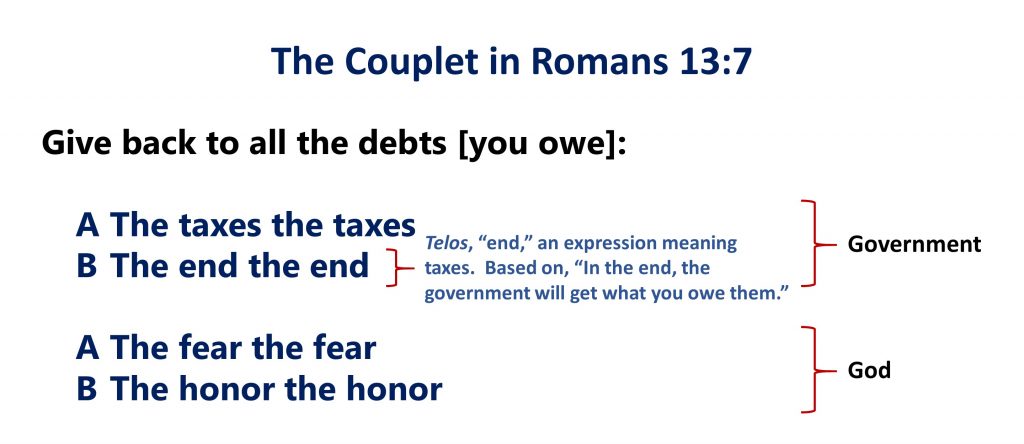 Lesson 23, Couplet in Romans 13.7